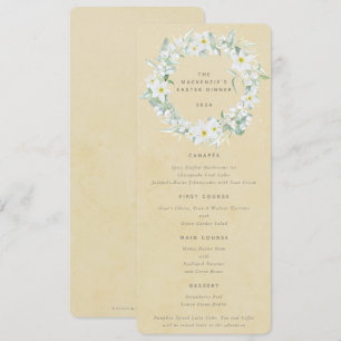 Yellow White Floral Easter Wreath Flat 4 Course Menu