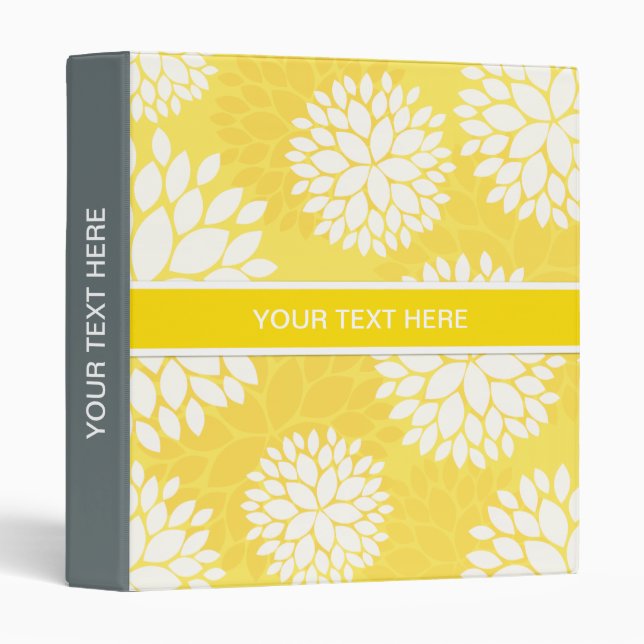 Yellow White Floral Monogram Pattern Binder (Front/Spine)