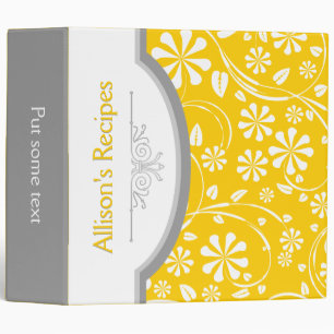 Yellow, white floral pattern with frame recipe binder
