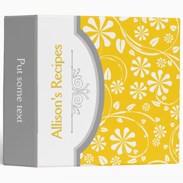 Yellow, white floral pattern with frame recipe binder (Front/Spine)