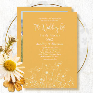 Yellow White Floral Wildflower Simple Wedding  Invitation
