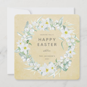 Yellow+White Floral Wreath Happy Easter Flat Card