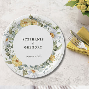 Yellow White Florals Wedding Paper Plate