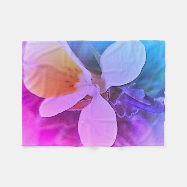 Yellow white flower fleece blanket (Front (Horizontal))