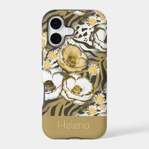 Yellow, white flowers on a tiger background  Case-