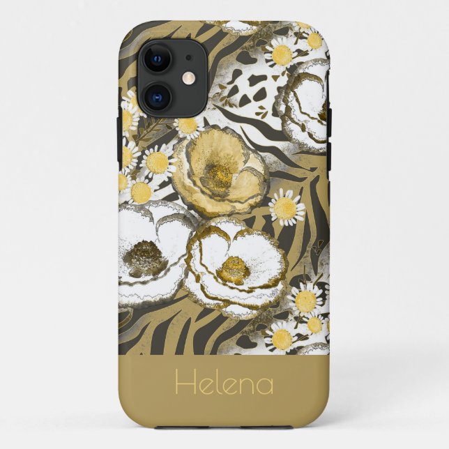 Yellow, white flowers on a tiger background  Case- Case-Mate iPhone Case (Back)