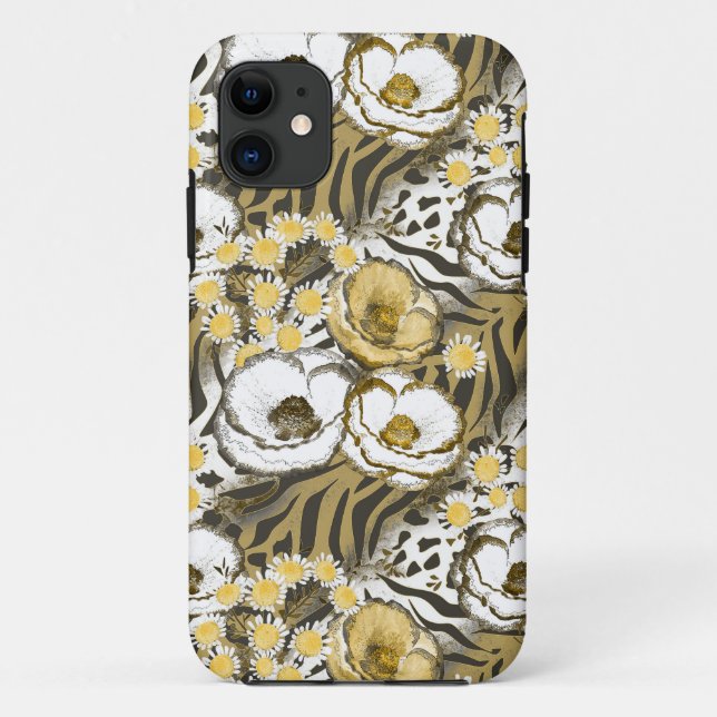 Yellow, white flowers on a tiger background  Case-Mate iPhone case (Back)