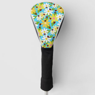 Yellow White Flowers Red Ladybug Beetle Golf Head Cover
