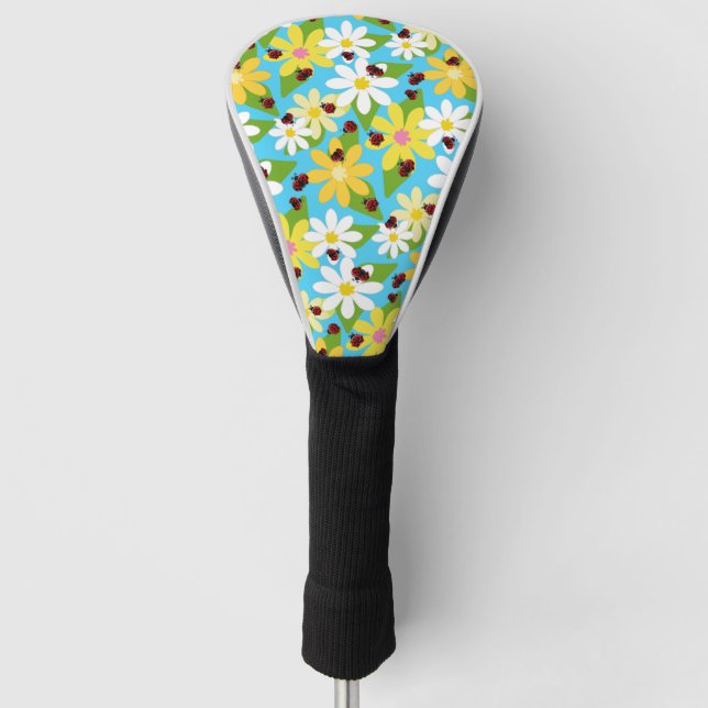 Yellow White Flowers Red Ladybug Beetle Golf Head Cover (Front)