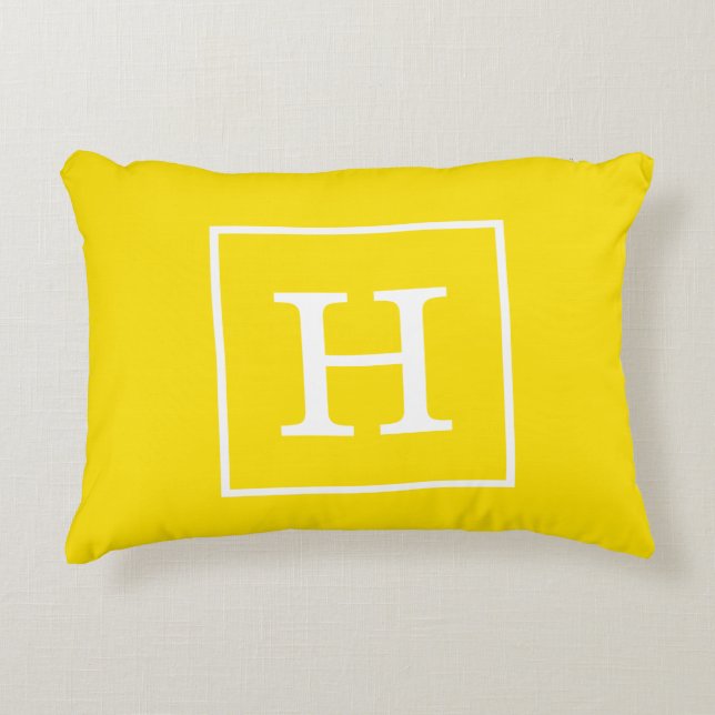 Yellow White Framed Initial Monogram Accent Pillow (Front)