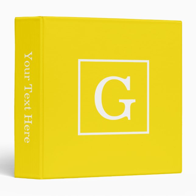 Yellow White Framed Initial Monogram Binder (Front/Spine)