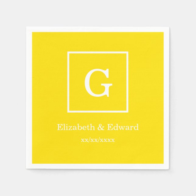 Yellow White Framed Initial Monogram Napkin (Front)
