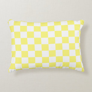 Yellow White Geometric Chessboard Pattern Accent Pillow