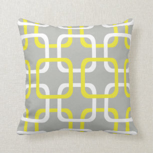 Yellow & White Geometric links on grey pillow