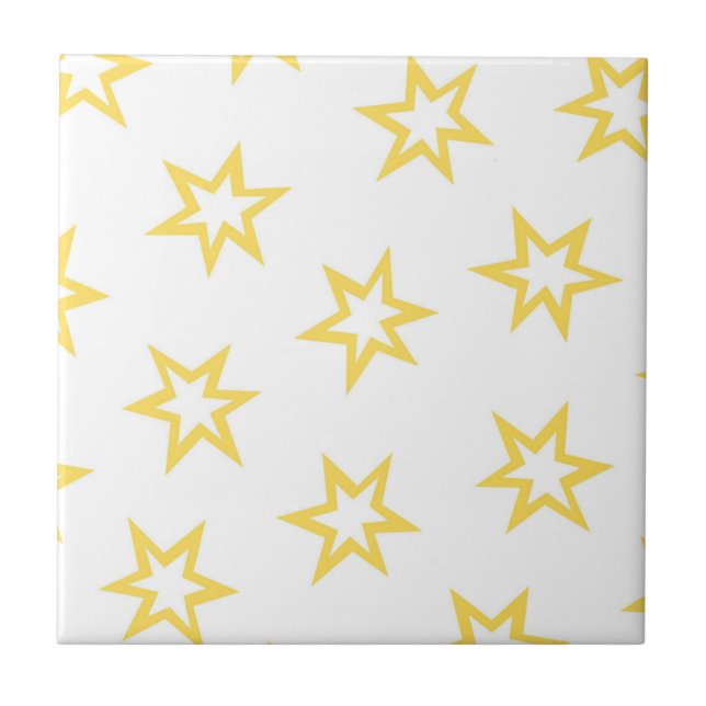 Yellow White Geometric Stars Pattern Tile (Front)