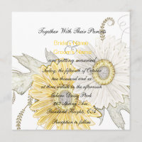 Yellow & White Gerber Daisy Swirl Wedding Invites