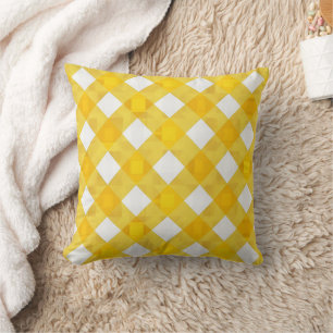 Yellow White Gingham Chequered Farmhouse Bright  Throw Pillow