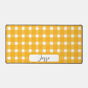 Yellow White Gingham Pattern Desk Mat
