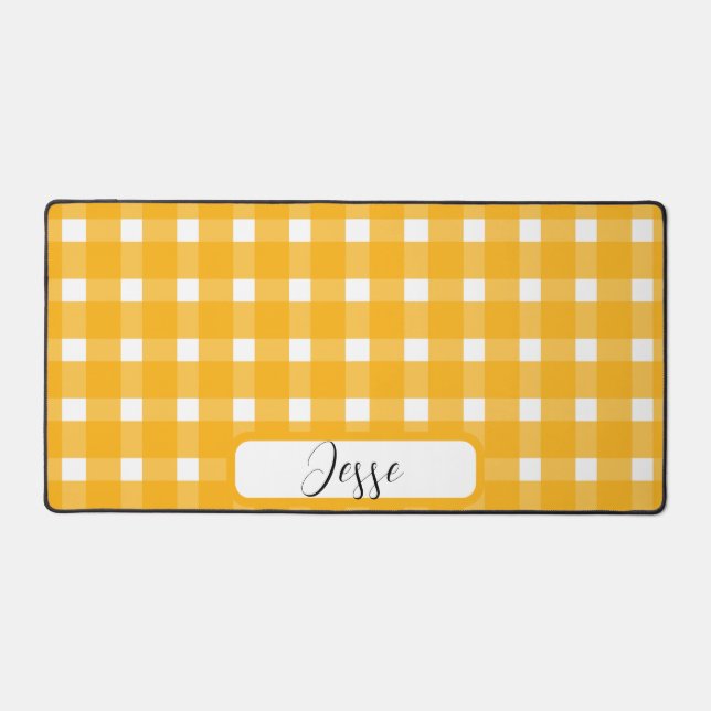 Yellow White Gingham Pattern Desk Mat (Front)