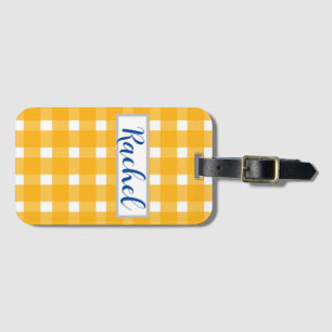 Yellow White Gingham Personalized Luggage Tag