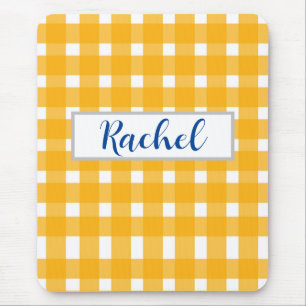 Yellow White Gingham Personalized Mouse Pad