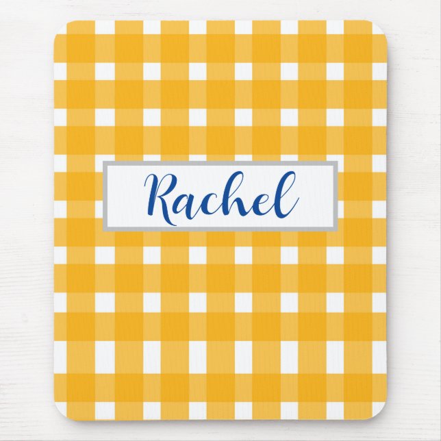 Yellow White Gingham Personalized Mouse Pad (Front)