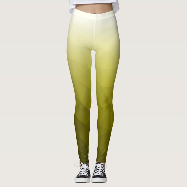 Yellow White Gradient Geometric Mesh Pattern Leggings (Front)