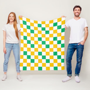 Yellow White Green Chequered Design  Fleece Blanket