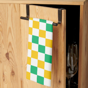 Yellow White Green Chequered Design  Kitchen Towel