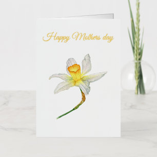Yellow white green daffodil Happy mothers day Foil Holiday Card