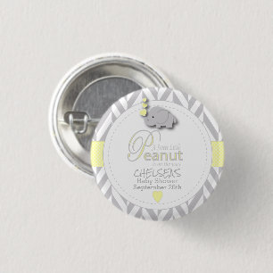 Yellow, White Grey Elephant Baby Shower 1 Inch Round Button