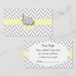 Yellow White Grey Elephant Baby Shower Book Raffle Enclosure Card