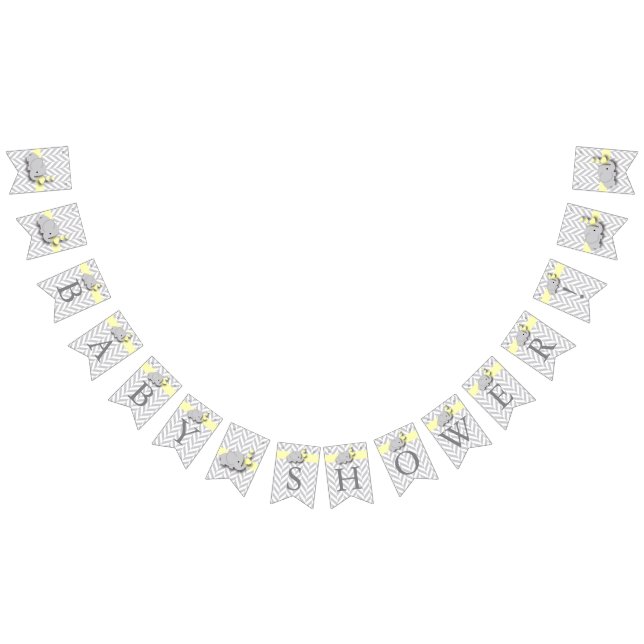 Yellow, White Grey Elephant Baby Shower Bunting Flags (All)