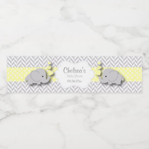 Yellow, White Grey Elephant Baby Shower Water Bottle Label
