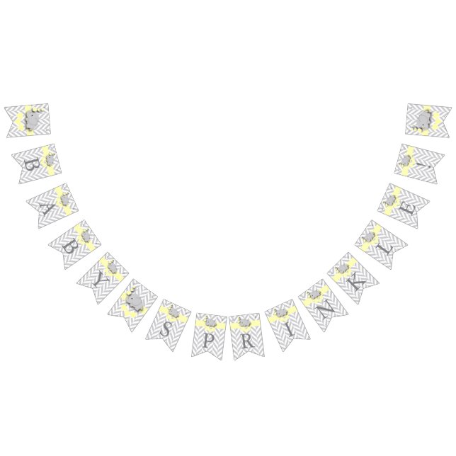 Yellow, White Grey Elephant Baby Sprinkle Bunting Flags (All)