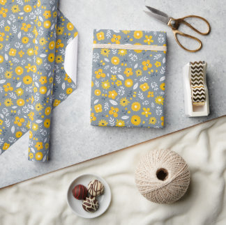 Yellow | White | Grey Floral Wrapping Paper