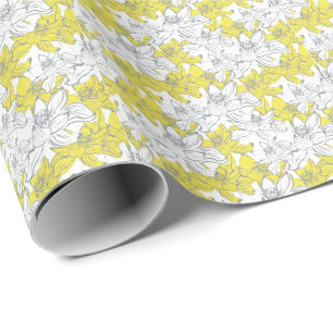 Yellow White Grey Floral Wrapping Paper