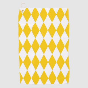 Yellow White Harlequin Diamonds Checkers Design  Golf Towel