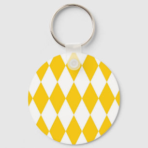 Yellow White Harlequin Diamonds Checkers Design Keychain