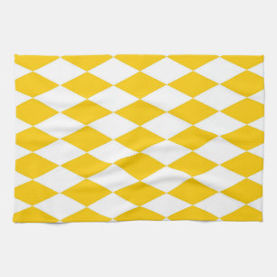 Yellow White Harlequin Diamonds Checkers Design Kitchen Towel