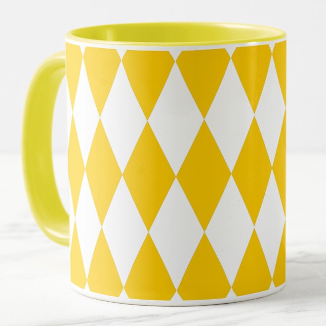 Yellow White Harlequin Diamonds Checkers Design  Mug (Creator Uploaded)