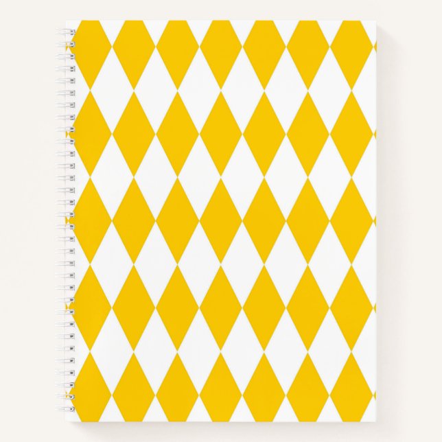 Yellow White Harlequin Diamonds Checkers Design  Notebook (Front)