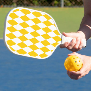 Yellow White Harlequin Diamonds Checkers Design Pickleball Paddle
