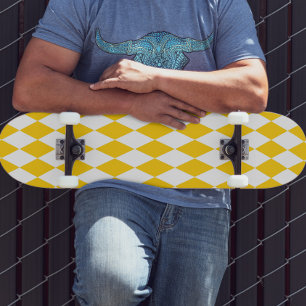 Yellow White Harlequin Diamonds Checkers Design  Skateboard