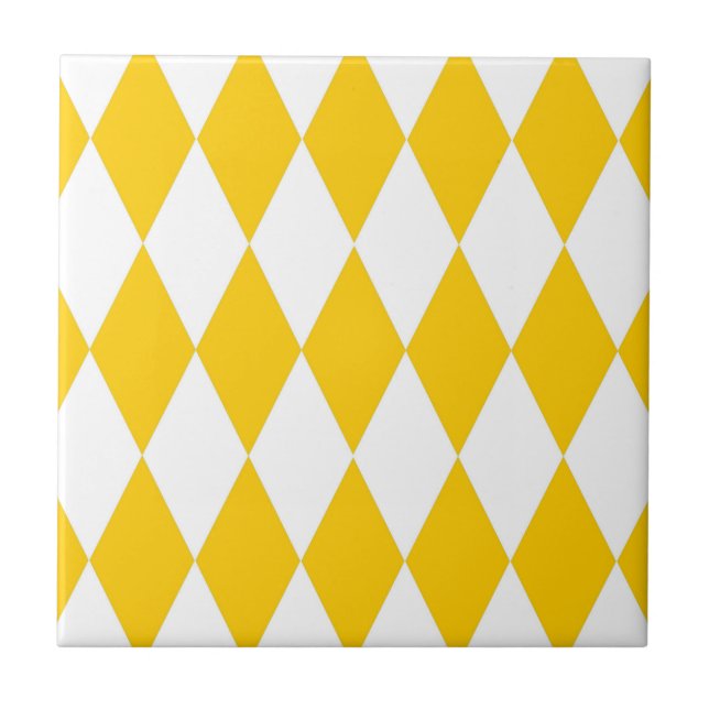 Yellow White Harlequin Diamonds Checkers Design  Tile (Front)