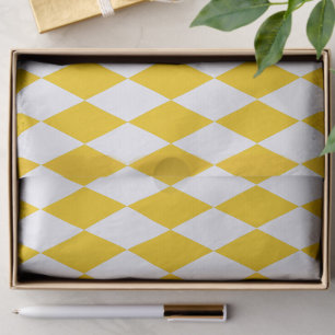 Yellow White Harlequin Diamonds Checkers Design Tissue Paper