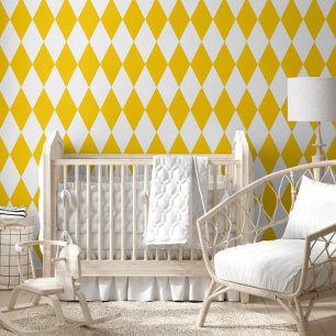Yellow White Harlequin Diamonds Checkers Design Wallpaper