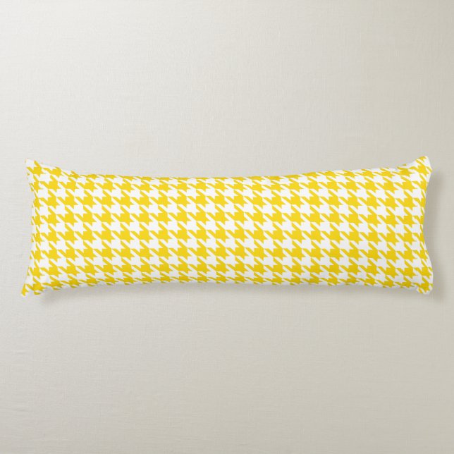 Yellow White Houndstooth Check Body Pillow (Front)