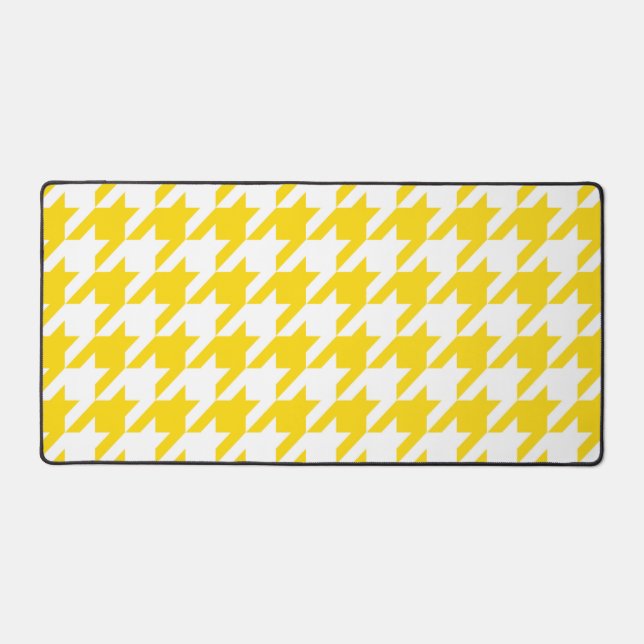 Yellow White Houndstooth Check Desk Mat (Front)