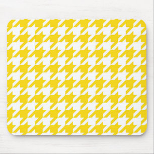Yellow White Houndstooth Check Mouse Pad